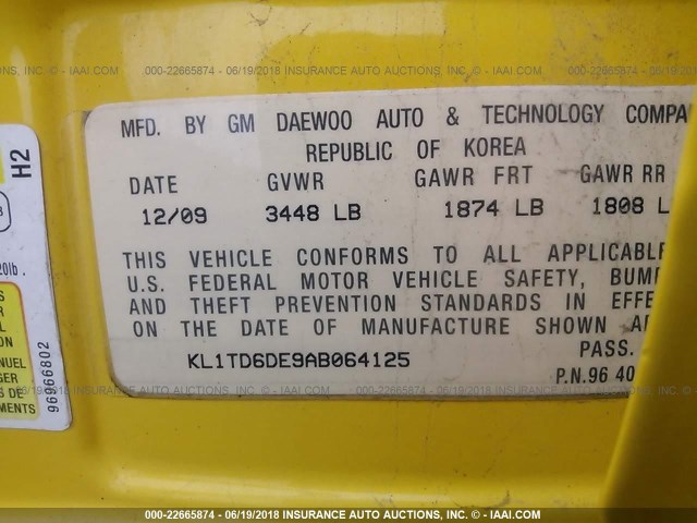 KL1TD6DE9AB064125 - 2010 CHEVROLET AVEO LS/LT 黄色 照片 9