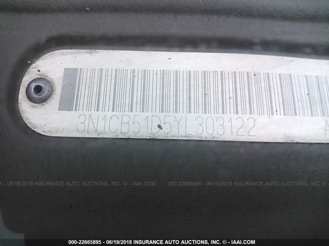 3N1CB51D5YL303122 - 2000 NISSAN SENTRA XE/GXE WHITE photo 9