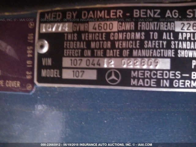 10704412022809 - 1975 MERCEDES BENZ 450SL  BLUE photo 9