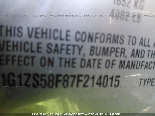 1G1ZS58F87F214015 - 2007 CHEVROLET MALIBU LS ნაცრისფერი ფოტო 9