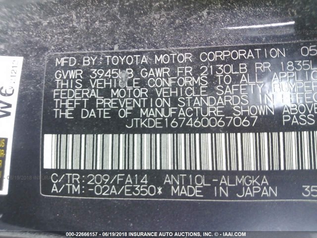 JTKDE167460067067 - 2006 TOYOTA SCION TC 黑色 照片 9
