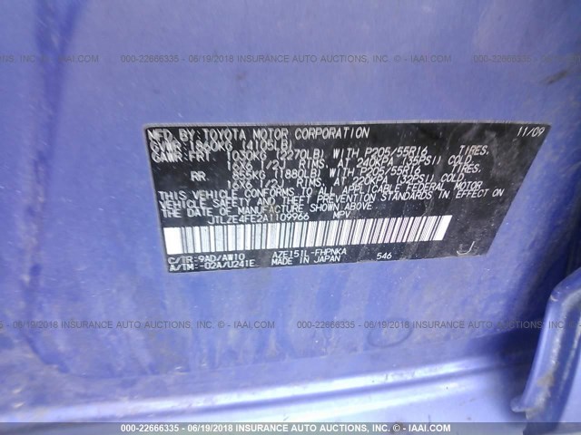 JTLZE4FE2A1109966 - 2010 TOYOTA SCION XB იასამნისფერი ფოტო 9