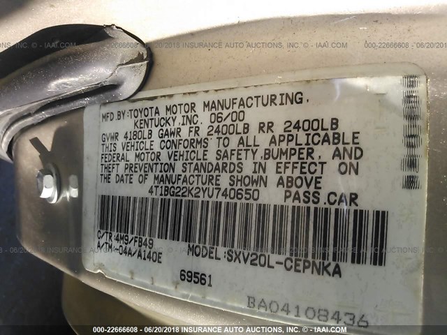 4T1BG22K2YU740650 - 2000 TOYOTA CAMRY CE/LE/XLE SILVER photo 9