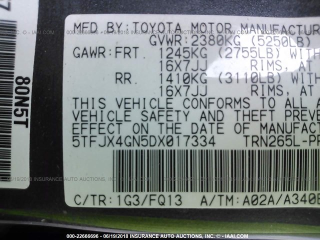 5TFJX4GN5DX017334 - 2013 TOYOTA TACOMA DOUBLE CAB 灰色 照片 9