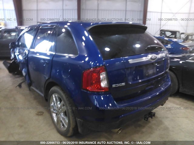 2FMDK4KCXDBA27412 - 2013 FORD EDGE LIMITED BLUE photo 3