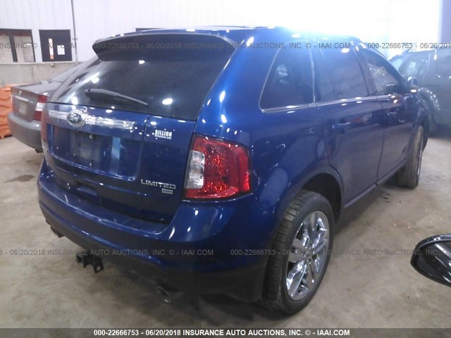 2FMDK4KCXDBA27412 - 2013 FORD EDGE LIMITED BLUE photo 4