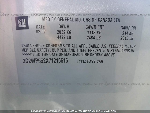 2G2WP552X71216616 - 2007 PONTIAC GRAND PRIX SILVER photo 9