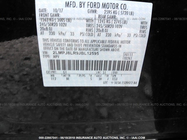 2LMPJ8LR9JBL12595 - 2018 LINCOLN MKX RESERVE Սև լուսանկար 9