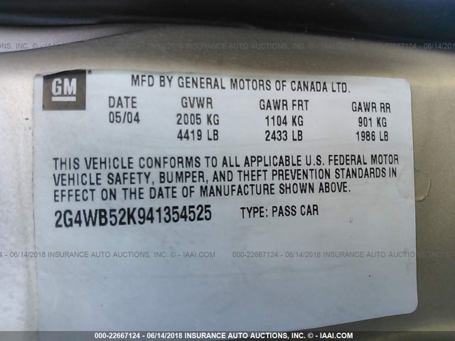 2G4WB52K941354525 - 2004 BUICK REGAL LS 金色 照片 9