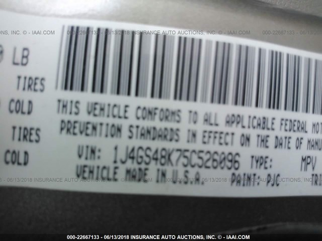 1J4GS48K75C526096 - 2005 JEEP GRAND CHEROKEE LAREDO/COLUMBIA/FREEDOM 棕色 照片 9