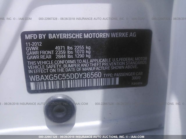 WBAXG5C55DDY36560 - 2013 BMW 528 I WHITE photo 9