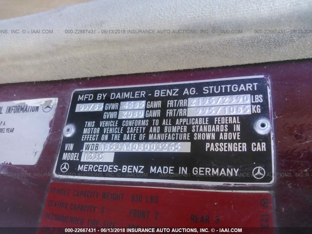 WDBAB53A4DB003265 - 1983 MERCEDES-BENZ 300 CDT RED photo 9