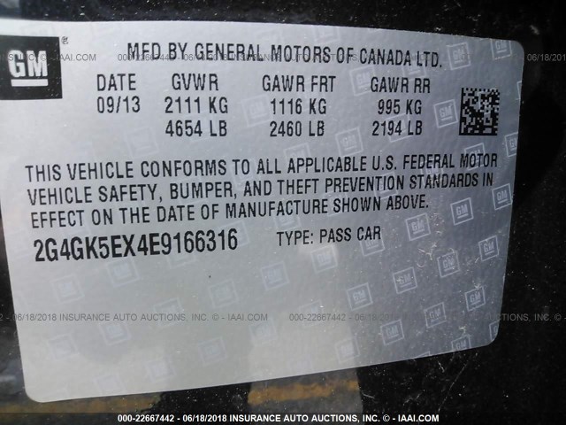 2G4GK5EX4E9166316 - 2014 BUICK REGAL Dark Blue photo 9