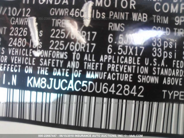 KM8JUCAC5DU642842 - 2013 HYUNDAI TUCSON GLS/LIMITED 白色 照片 9