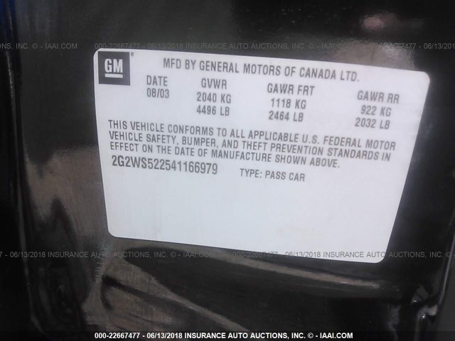 2G2WS522541166979 - 2004 PONTIAC GRAND PRIX GT2 BLACK photo 9