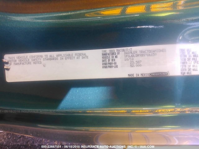 1FUJGLDR9BSAU6150 - 2011 FREIGHTLINER CASCADIA 125  GREEN photo 10