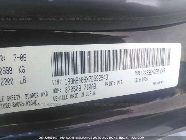 1B3HB48BX7D592943 - 2007 DODGE CALIBER SXT BLACK photo 9