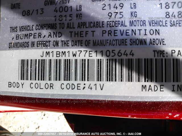 JM1BM1W77E1105644 - 2014 MAZDA 3 GRAND TOURING RED photo 9