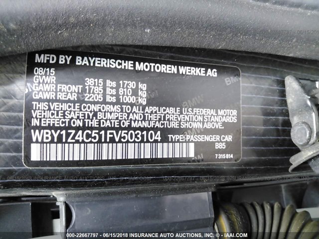 WBY1Z4C51FV503104 - 2015 BMW I3 REX WHITE photo 9