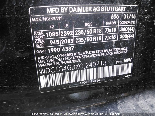 WDCTG4GBXGJ240713 - 2016 MERCEDES-BENZ GLA 250 4MATIC BLACK photo 9