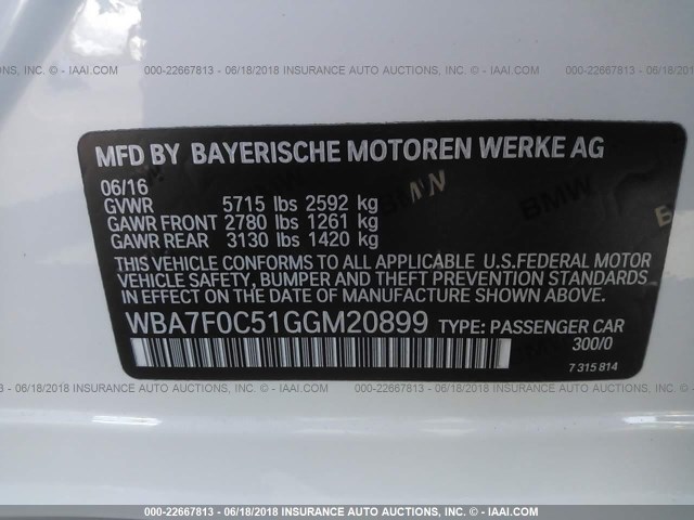 WBA7F0C51GGM20899 - 2016 BMW 750 I WHITE photo 9