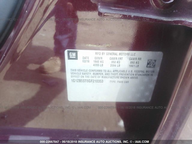 1G1ZB5ST6GF218353 - 2016 CHEVROLET MALIBU LS BURGUNDY photo 9