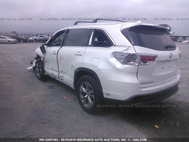 5TDJKRFH3FS114368 - 2015 TOYOTA HIGHLANDER XLE თეთრი ფოტო 3