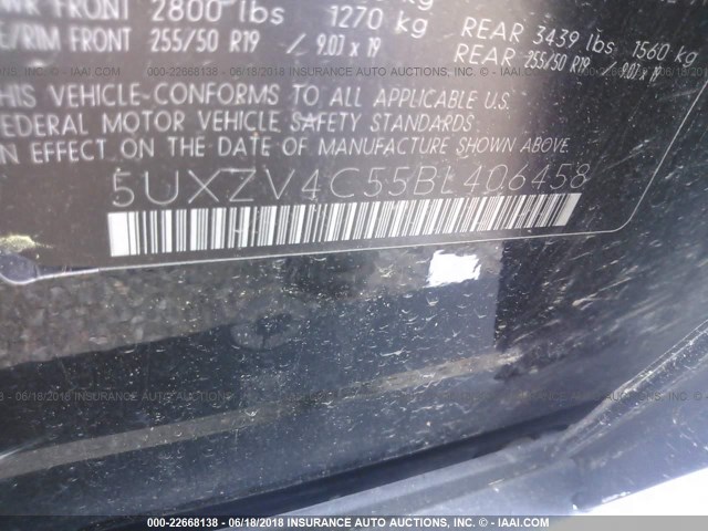 5UXZV4C55BL406458 - 2011 BMW X5 XDRIVE35I Qara foto 9