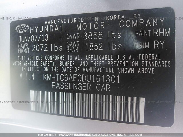 KMHTC6AE0DU161301 - 2013 HYUNDAI VELOSTER TURBO SILVER photo 9