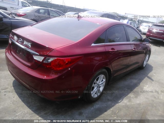 5NPEB4AC0DH540408 - 2013 HYUNDAI SONATA GLS RED photo 4