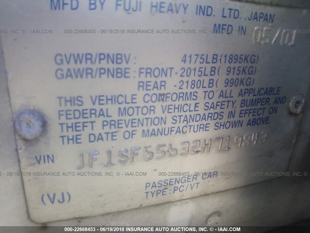 JF1SF65632H719843 - 2002 SUBARU FORESTER S 银色 照片 9