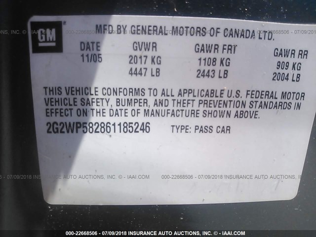 2G2WP582861185246 - 2006 PONTIAC GRAND PRIX GREEN photo 9