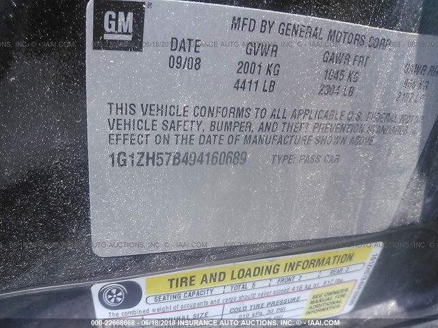 1G1ZH57B494160689 - 2009 CHEVROLET MALIBU 1LT 黑色 照片 9