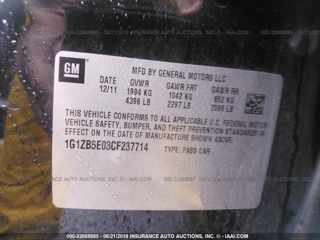 1G1ZB5E03CF237714 - 2012 CHEVROLET MALIBU LS BLACK photo 9