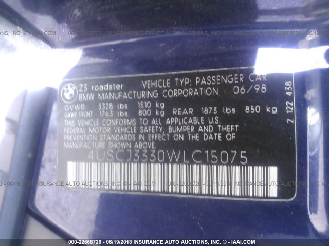 4USCJ3330WLC15075 - 1998 BMW Z3 2.8 Navy photo 9