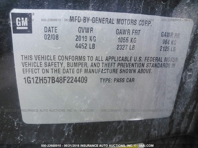 1G1ZH57B48F224409 - 2008 CHEVROLET MALIBU 1LT 黑色 照片 9