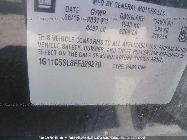 1G11C5SL8FF329270 - 2015 CHEVROLET MALIBU 1LT შავი ფოტო 9