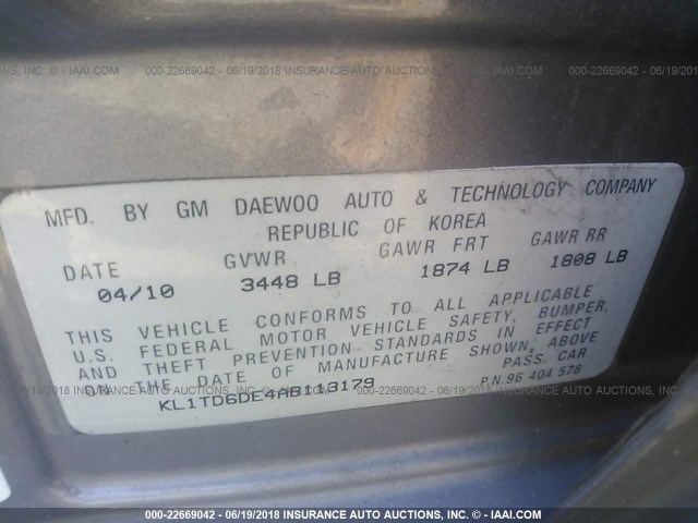 KL1TD6DE4AB113179 - 2010 CHEVROLET AVEO LS/LT 灰色 照片 9