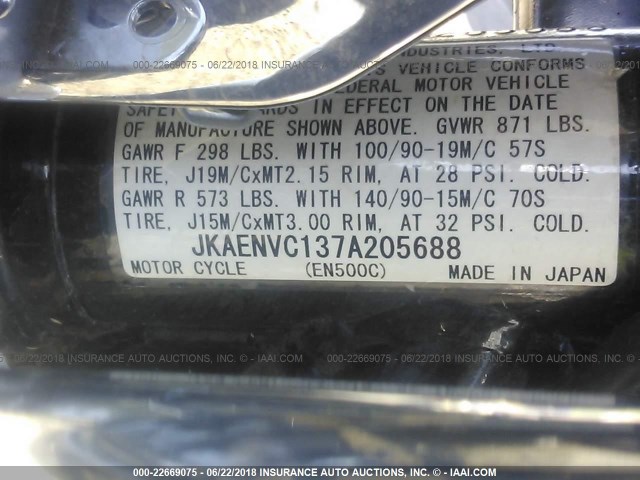 JKAENVC137A205688 - 2007 KAWASAKI EN500 C BLACK photo 10