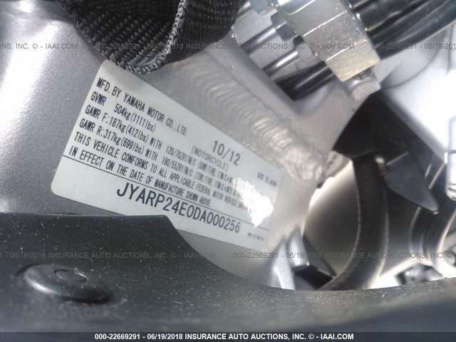 JYARP24E0DA000256 - 2013 YAMAHA FJR1300 A GRAY photo 10