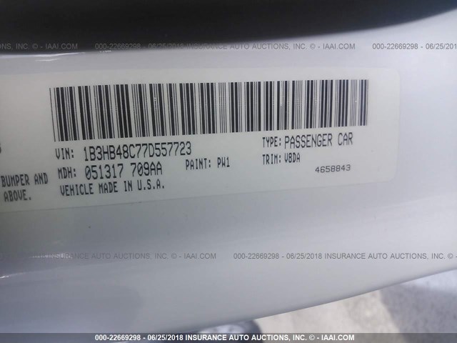 1B3HB48C77D557723 - 2007 DODGE CALIBER SXT WHITE photo 9