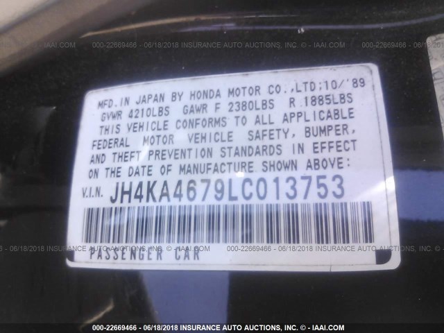 JH4KA4679LC013753 - 1990 ACURA LEGEND LS BLACK photo 9