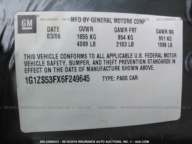 1G1ZS53FX6F249645 - 2006 CHEVROLET MALIBU LS 绿色 照片 9