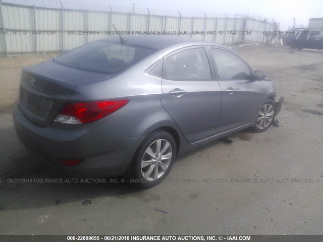 KMHCU4AE8EU594125 - 2014 HYUNDAI ACCENT GLS/SE GRAY photo 4