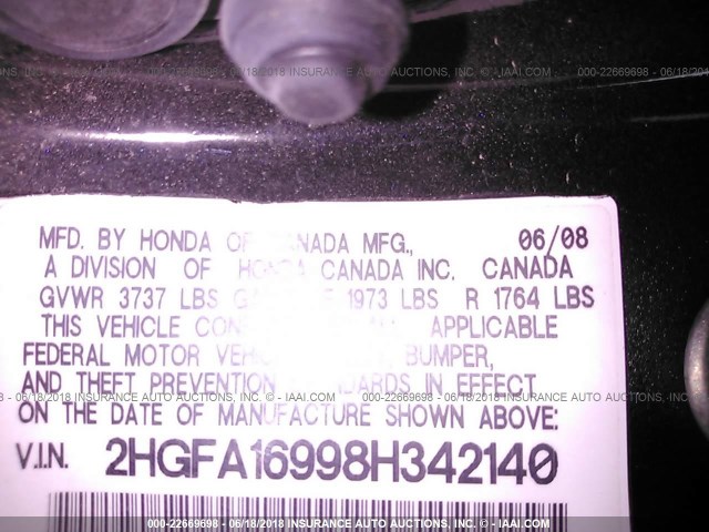 2HGFA16998H342140 - 2008 HONDA CIVIC EXL მუქი ლურჯი ფოტო 9