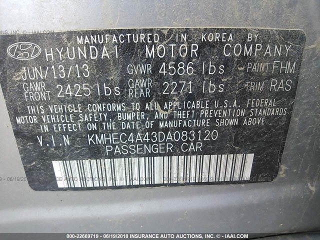 KMHEC4A43DA083120 - 2013 HYUNDAI SONATA HYBRID SILVER photo 9