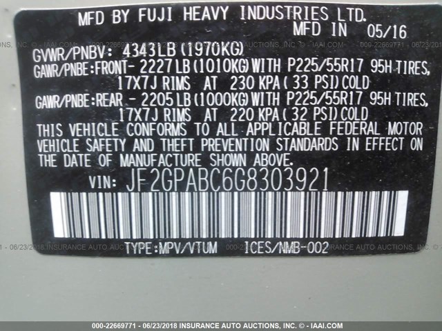 JF2GPABC6G8303921 - 2016 SUBARU CROSSTREK PREMIUM თაფლისფერი ფოტო 9