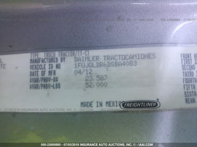 1FUJGLDR6DSBA4083 - 2013 FREIGHTLINER CASCADIA 125  Unknown photo 10