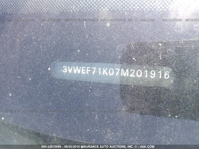 3VWEF71K07M201916 - 2007 VOLKSWAGEN JETTA WOLFSBURG 银色 照片 9