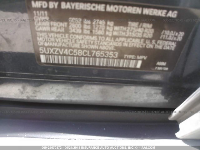 5UXZV4C58CL765353 - 2012 BMW X5 XDRIVE35I Boz foto 9